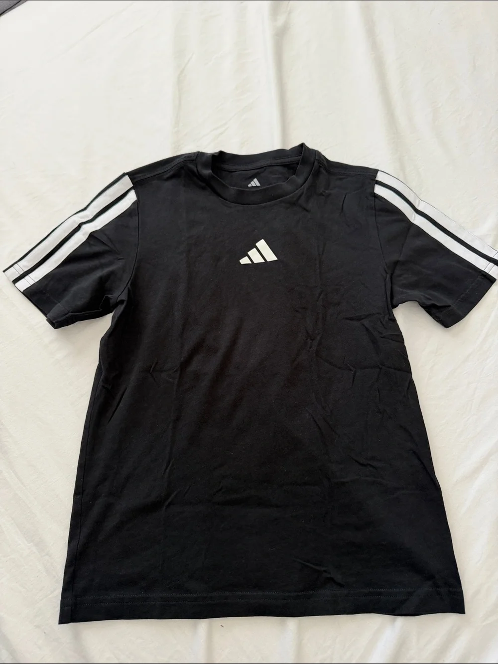adidas Gray Short Sleeve Tee with White Logo and Stripes size s